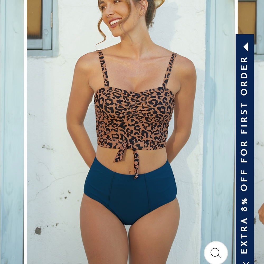 Sea Fancy Leopard Print Bikini Top With high waist Blue Bottom - XL